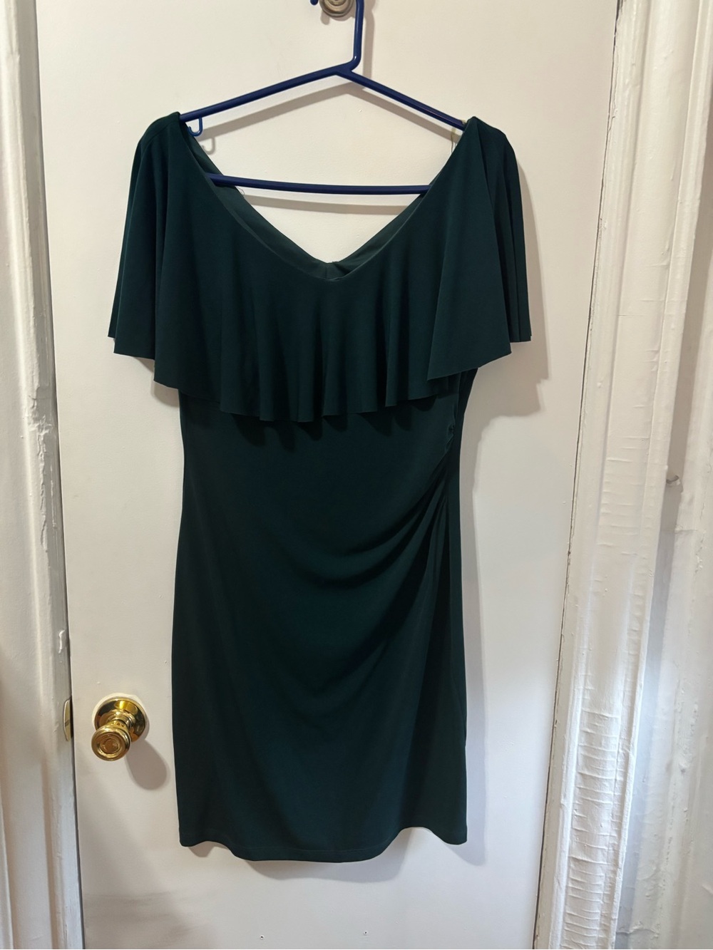 connected apparel Dark Green One-Shoulder Ruffle Dress
